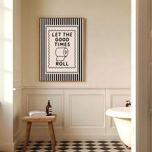 1pc Framed/Unframed Let The Good Times Roll Preppy Wall Art Poster Black Beige Striped Funny Bathroom Canvas Print Minimalist Toilet Aesthetic Dopamine Decor Funky Painting For Apartment,Living Room,Bedroom,Modern Home Decoration - Multicolor - View 4