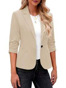 Women's 3/4 Sleeve Blazers, Dressy Suit Jackets Business Casual Work Outfits ELQS - 卡其色 - 查看 7