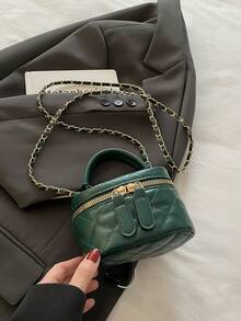 Lightweight Mini Bag, Chain Bag, Quilted Bag, Handbag, Bucket Bag, Suitable For Girls, College Students And Office Ladies, Great For Office, University, Work, Commuting, Outdoor Activities, Travel And Picnics - Dark Green - View 9