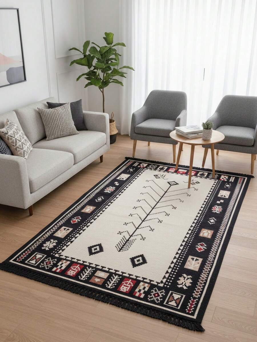 Alfombra grande para sala de estar con patrones tradicionales, lavable, alfombras de área modernas para dormitorio y sala de estar - Negro - Ver 1