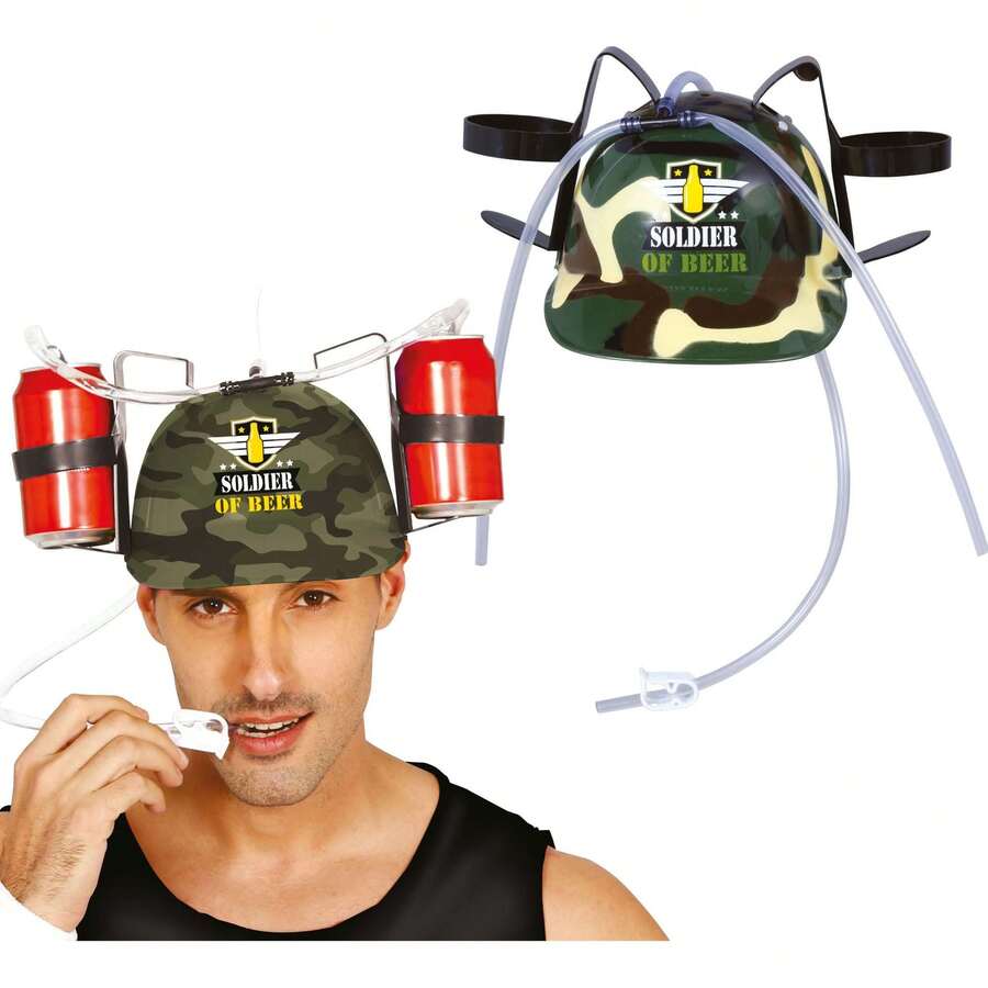 Fiestas Guirca Capacete de jogo militar com cantis para crianças e jovens, fantasia de soldado com padrão de camuflagem e acessório temático para festas, eventos temáticos e artesanato de fantasias, ideal para aventuras e celebrações - Multicolorido - Ver 1