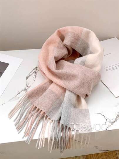 女士1件装100%羊毛格子围巾，高品质披肩，2025新款设计，冬季保暖围脖，生日礼物/连衣裙搭配