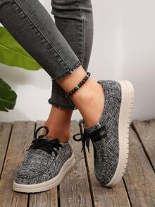 1 paire de nouvelles chaussures de sport casual pour femmes, couleur unie, tricot sport à lacets, convient pour le casual, les vacances, la maison, le bureau, toutes les saisons - Gris - Voir 6