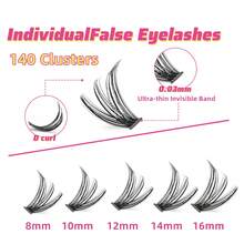 Lash Clusters Kit, 140 Pcs Eyelashes Clusters Kit 8-16mm Individual Lash Extension Kit D Curl Fluffy Wispy False Eyelashes With Tweezers (Makeup Mirror Packaging Box) - Pink - View 4
