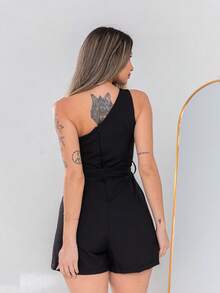 Elegant Jumpsuit With A Knot And A Fabric Belt And Shorts And A Skirt With A Zipper On The Back. Dating C3227 - 黑色 - 查看 2