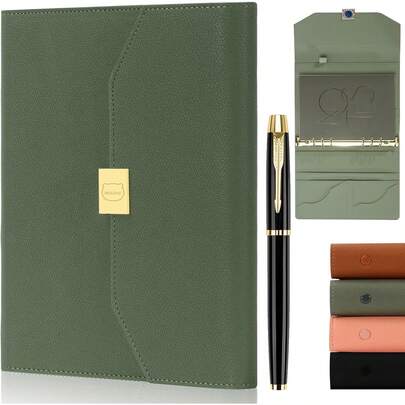 MIAOKE Libreta Pasta Dura,Cuaderno para Mujeres y Hombres,Cuaderno de Hojas Sueltas Recargable de 6 Agujeros con Bolígrafo,Bolsillo y Cierre Magnético para Escribir a Diario,Viajar (Verde)