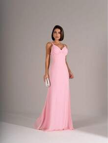 LONG DRESS WITH REMOVABLE CAPE, PERFECT Simple Asymmetrical Pink 3d Wedding - 淺粉色 - 查看 1