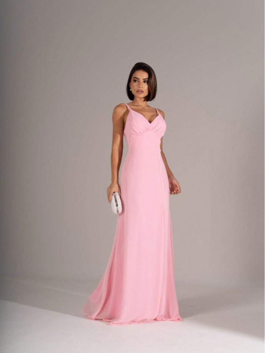 LONG DRESS WITH REMOVABLE CAPE, PERFECT Simple Asymmetrical Pink 3d Wedding - 淺粉色 - 查看 1