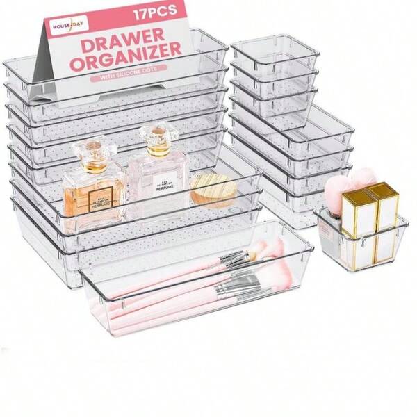 5pcs Transparent Rectangular Desktop Storage Boxes, Multi-Layer Makeup Organizer Baskets For Cosmetics, Sundries, Stationery, Socks