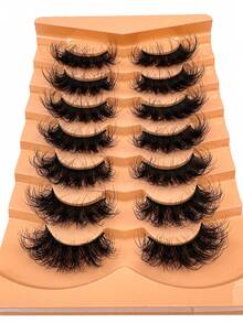 7 Pairs Faux Mink Eyelashes, Cat Eye Style, Natural Looking D-Curl Fluffy False Lashes, Naturally Thick & Fluffy Curly False Eyelashes, Dramatic Lashes Thick & Long 8D Curl Lasting Thick False Lashes To Lengthen And Volumize Eyes