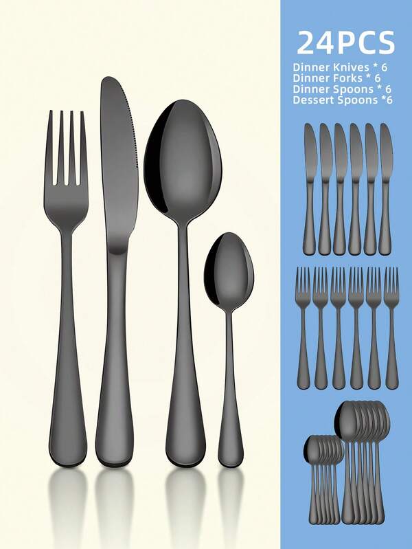 4/16/24 pezzi Set di posate in acciaio inossidabile stile occidentale - Comprende coltello da tavola, forchetta, cucchiaio, cucchiaino da tè, forchetta per insalata/antipasto/dessert, ideale per ristoranti, hotel, matrimoni, regali per le vacanze, cucine, regali di Natale - Lavabile in lavastoviglie, forniture per la cucina
