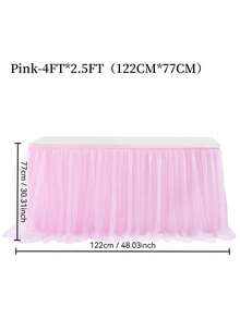 1pc Light Pink Tulle Ruched Table Skirt, Suitable For Rectangular And Round Dining Tables - Perfect For Birthday Party, Wedding, Bridal Shower, Cake Table Decor And All Celebration Events - Baby Pink - View 9