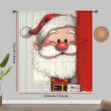 1 perdea decorativă cu model de desene animate Moș Crăciun, realizată din material de tifon, potrivită pentru decorarea ferestrelor în dormitoare, camere pentru copii, camere cu tematică de Crăciun etc., potrivită pentru stiluri de casă pline de atmosferă de Crăciun, cum ar fi stilul de sărbătoare pentru copii, stil cald și drăguț, perdele montate pe stâlp, ușor de instalat