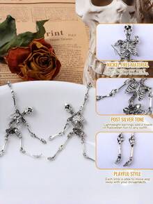 Punk Halloween Earrings For Women, Spooky Skull Skeleton Dangle Earrings For Women, Drop Earring,Scary Halloween Party Earring For Halloween Accessories