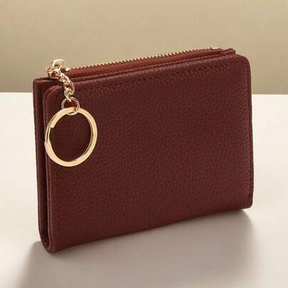 Carteira Curta Cor Sólida Vintage , Porta Moedas Bifold Portátil Cartões De Crédito Feminino ld60