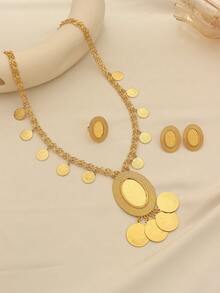 1 Set de Joyas Vintage de Aleación de Cobre Chapado en Oro con Borlas de Monedas, Aretes, Anillo y Collar, Adecuado para Uso Diario de Mujeres y Regalos para Fiestas