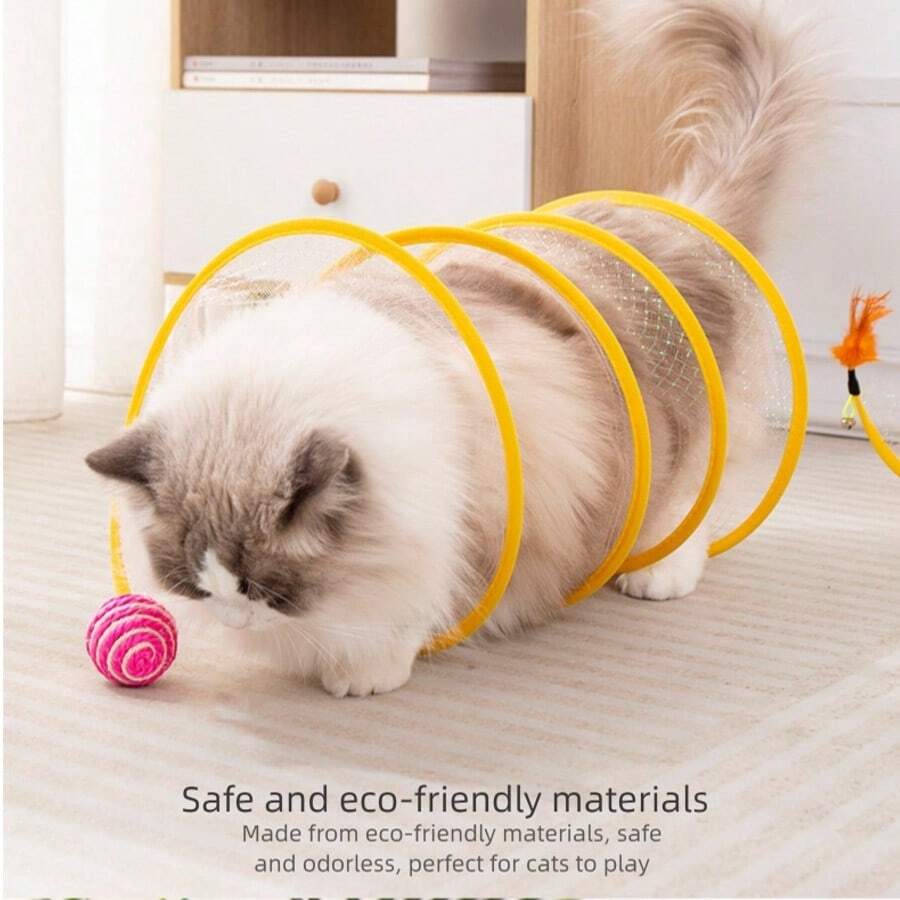 Cat Toys - Cat Tunnel, Teaser Wand, Self-Entertainment Toys, Small Mouse, Feather, Cat Ball, Kitten - Multicolor - View 1
