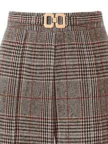 EARO 法式复古设计高端时尚休闲格子女裤，纯色优雅修身舒适羊毛混纺休闲裤，适合秋冬 - 紅棕白 - 查看 3