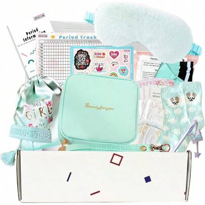 New First Period Kit For Girls 22 PC Period Packs For Young Girls First Time First Period Gift For Teen Girls With Sanitary Pad Storage Bag Wipes Bracelet Eye Mask Socks And More Mint