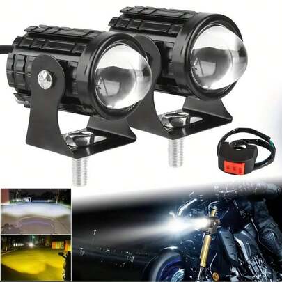 1Set Lights+Switch Motorcycle Headlights With Switch LED Mini Lamps With Dual Color External Spotlight Design For Motorcycles And Electric Vehicles