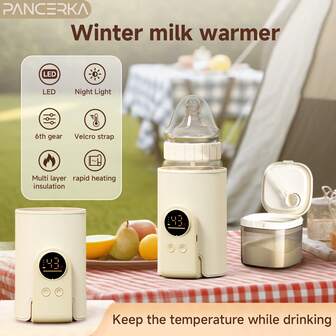 PANCERKA 快速加热便携式婴儿奶瓶加热器 - 可充电 USB 带温度监测器，无线，随时随地保温营养奶瓶，必备旅行配件，婴儿奶瓶加热器，时尚设计，牛奶加热器