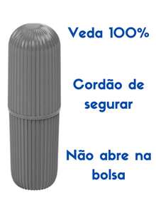 Estojo Porta Escova de Dente e Pasta Portátil Prático e Resistente Rosa ou Cinza - Cinza - Visão 2