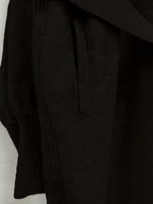 女士高领长袖连衣裙，配有腰带和收腰设计，纯色斜扣装饰，中长款羊毛针织连衣裙，适合秋冬季节穿着，秋季女装 - 黑色 - 查看 10