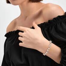 Crysdue Wedding Bridal Link Bracelet Brides Bridesmaids, Marquise Cubic Zirconia Tennis Bracelets Women Prom Jewelry - E_珍珠+立方氧化鋯,銀色 6.3-7.87 英寸 - 查看 4
