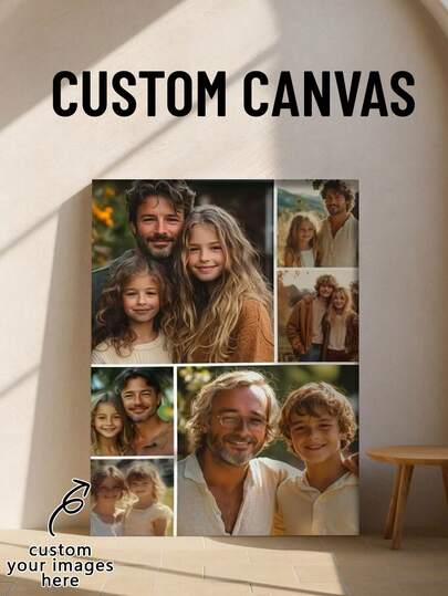 6枚 カスタムフォトコラージュ絵画 - 1枚 カスタマイズ家族または夫婦追悼写真、フレーム付きパーソナライズドフォトコラージュ、カップルまたは家族カスタムキャンバス絵画、モダンラブテーマ、松材フレーム、ホームデコレーションやホリデーギフトに最適、リビングルーム、I Love You