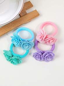 4pcs Women's Small Rose Flower High Elastic Nylon Hair Scrunchies, Fashion Sweet Versatile Elegant Minimalist Casual Cute Hair Accessories For Ponytail, Everyday, Commute, Party, Holiday ,Makeup ,Ponytail Holders ,Hair Elastics ,Hair Rubber Bands ,Hair Rope