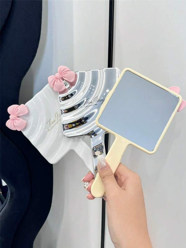 1pc INS Style Bowknot Water Wave Handheld Makeup Mirror, High-Quality Portable Vanity Mirror