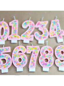 1支数字生日蜡烛，马卡龙色球形蛋糕蜡烛装饰，0-9闪亮粉色数字蜡烛，适用于生日蛋糕、大型节日和派对，深受男孩女孩喜爱 - 彩色 - 查看 2