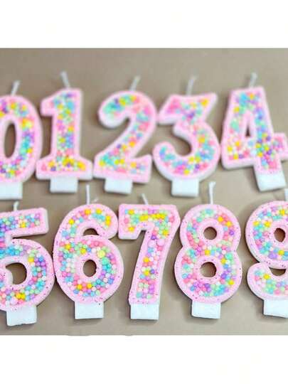 1pc Numeric Birthday Candle, Macaron Color Spherical Cake Candle Decoration, 0-9 Shiny Pink Digit Candle, Suitable For Birthday Cakes, Large Festivals And Parties, Loved By Boys And Girls