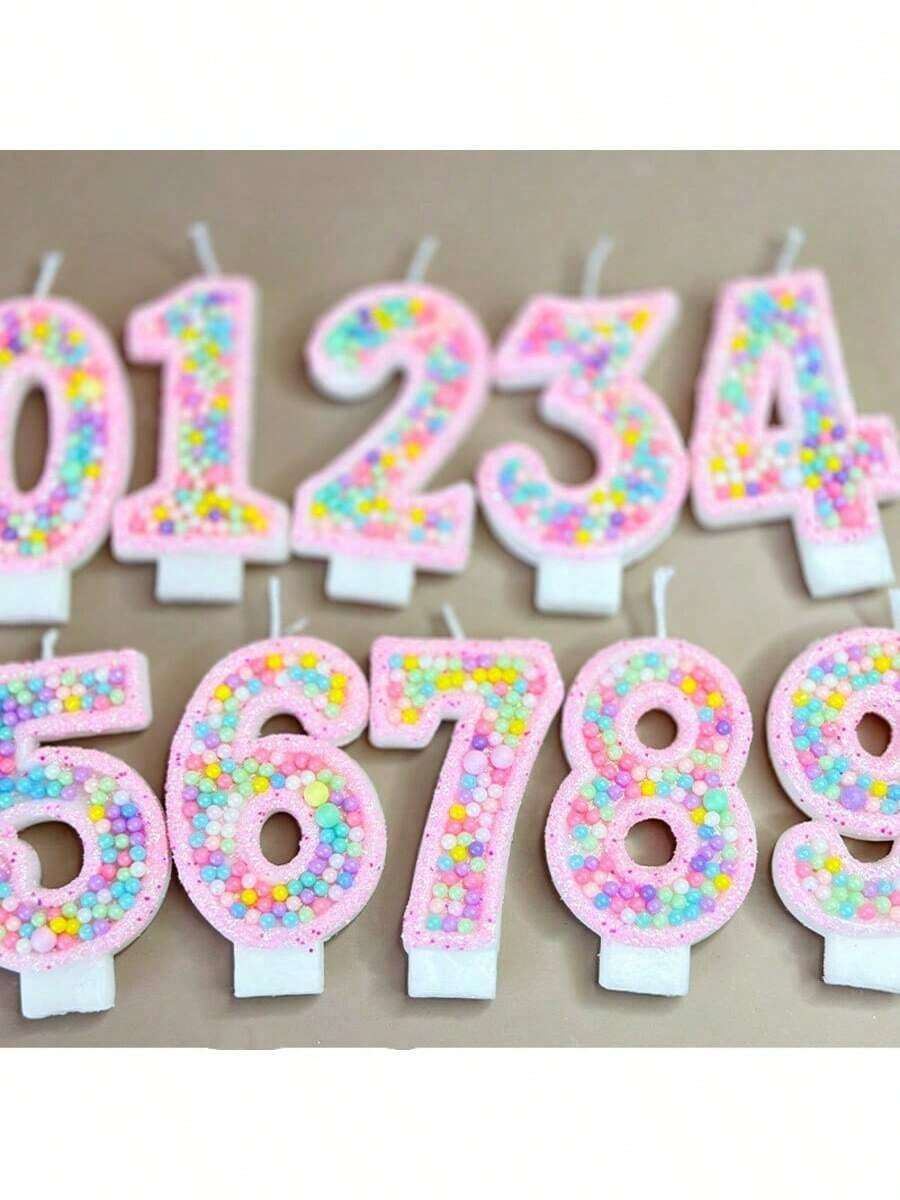 1支数字生日蜡烛，马卡龙色球形蛋糕蜡烛装饰，0-9闪亮粉色数字蜡烛，适用于生日蛋糕、大型节日和派对，深受男孩女孩喜爱
