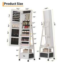 Organizador de joyas con espejo de longitud completa, clóset de joyería con cerradura de 66 pulgadas con luz LED, clóset de almacenamiento de joyería de pie con estante trasero y cajón - Blanco - Ver 2