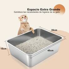 Arenero para Gato Inoxidable, Caja de para Gatos con Lado Alto de Metal, Arenero para Gato para Interior, Inodoro para Gatos y Mascotas, Antiadherentes, Sin Olor 45 * 35 * 15cm - 45*35*15 cm - Ver 7