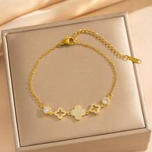 1pc Micro-Inlaid Zirconia Four-Leaf Clover Bracelet, Luxurious High-End Gift, Fashionable Fully Paved Women Jewelry Bracelet