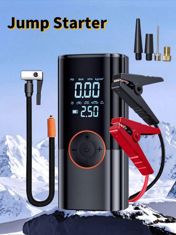 Jump Starter With Air Compressor, 5000A 150PSI Car Battery Jump Starter , 12V Jump Box Car Battery Jumper Starter Portable With Jumper Cables, LCD Display, LED Lighting