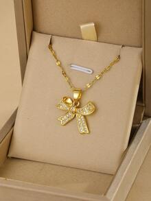 3pcs/Set Children's Fashion Cubic Zirconia Decorated Bow Necklace And Earrings, Suitable For Girls, Sweet And Cute, Suitable For Street Parties, Dates, Festivals And Other Occasions, Exquisite Jewelry, Children's Birthday Gift