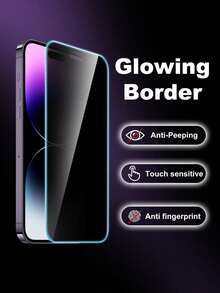 1pc Blue Anti-Peeping Luminous Apple Tempered Glass Screen Protector, Compatible With IPhone 14 6.1", 13, 13 Pro 6.1", 15, 15 Pro Max, 16, 16 Pro, 16 Pro Max, 17, 17 Pro, 17 Pro Max, AIR - Blue - View 21