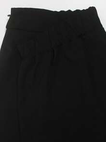 Women's Regular Waist Pocket Contrast Color Pants, Polyester Fabric, Machine Washable - Black - View 6