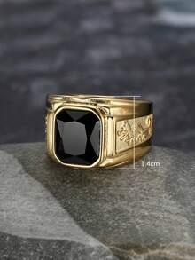 1pc Fashionable And Domineering Jewelry, Men's Stainless Steel Golden Dragon Pattern Inlaid Cubic Zirconia Ring - Ring - View 4