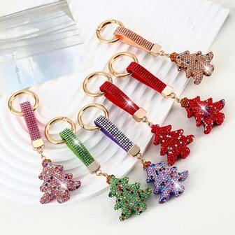 Christmas Tree Rhinestone Keychain - Sparkling Crystal Pendant With Diamond Chain, Holiday Christmas Bag Accessory Gift