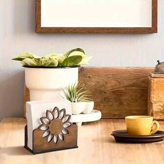 1pc Wooden Sunflower Hollow Tissue Box Holder, Suitable For Home Bedroom Desktop Tissue Storage