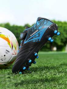 1 双儿童透气皮革长钉足球鞋，防滑耐用草地足球鞋，适合日常训练和专业足球，男女通用