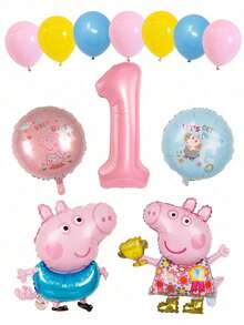 Set di palloncini a tema Peppa Pig, con palloncini rotondi a forma di maiale in rosa e blu a doppia faccia da 18 pollici e palloncini in lattice misti a tre colori, abbinati a palloncini in film di alluminio digitali rosa di grandi dimensioni con numeri da 1 a 9, decorazione per feste di compleanno a tema George