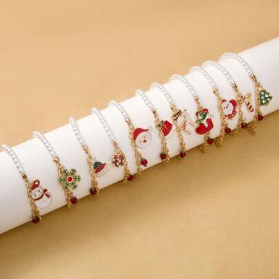 Braccialetto in lega natalizio con ciondoli a forma di albero di Natale, Babbo Natale, pupazzo di neve, renna, campana, fiocco di neve - ottima scelta regalo per famiglia e amici