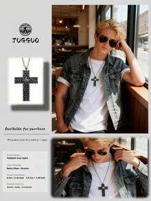 TUGGUO TUGGUO 1PC/ Cross Necklace For Men Hip-Hop Style Loc Jewelry Religious Pendant Printed Cross Necklace With Locket Cross Pendant, Vintage Handmade Pendant Jewelry For Men And Women, Fashionable Unisex Gift Ideas, Metal, No Gemstones