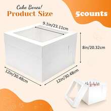 5 Pcs Cake Boxes With Window, White Square Cheesecake Bakery Boxes, Large Cardboard Cake Baking Boxes For Cakes, Pies, Wedding, Birthday Party - White - View 11