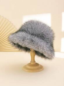 1 件女士双色羊毛加厚保暖冬季渔夫帽，时尚韩版风格，适合秋冬季休闲外出和日常穿着 - 絨毛 - 查看 2